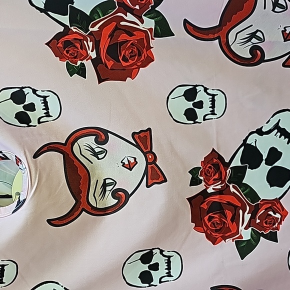 NWT NEW Lindy Bop Pink Key Hole Pin Up Top Skulls Roses She Devil Print - Picture 3 of 8